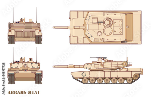 M1A1 Abrams. Main American battle tank , vector illustration on isolated background. photo