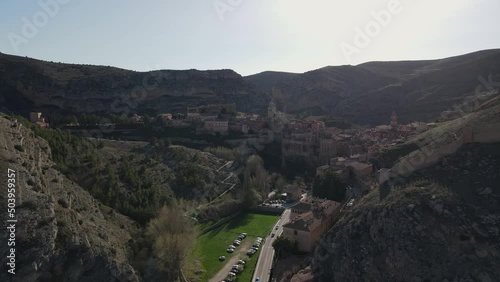 Aerial views from Albarracn, Teruel, Aragn, Spain. Sunny spring's day in Albarracn. 