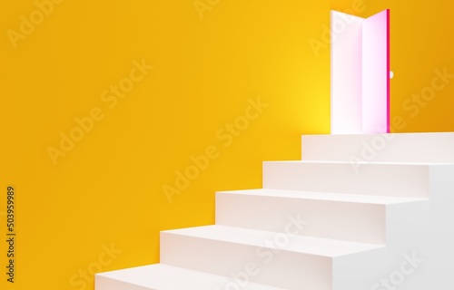 3D素材_シンプルな階段と扉