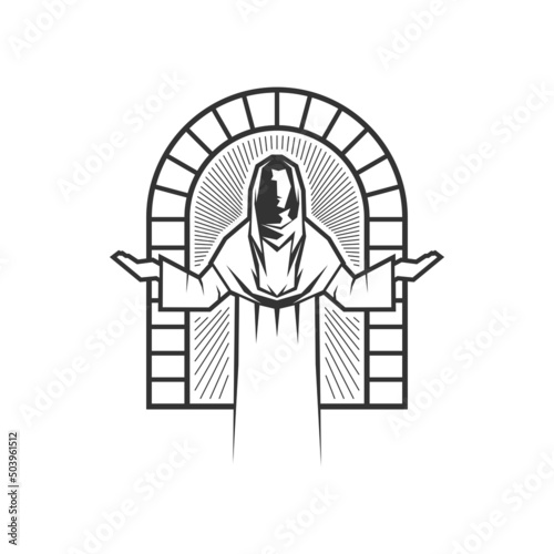 Christian illustration. The figure of Jesus Christ on the background of the arch.