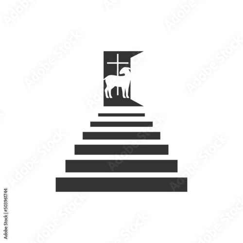 Christian illustration. Church logo. Staircase leading to God's lamb