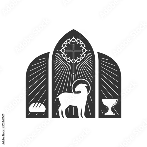 Christian illustration. Church logo. The Lamb of God is the foundation of the Christian faith.