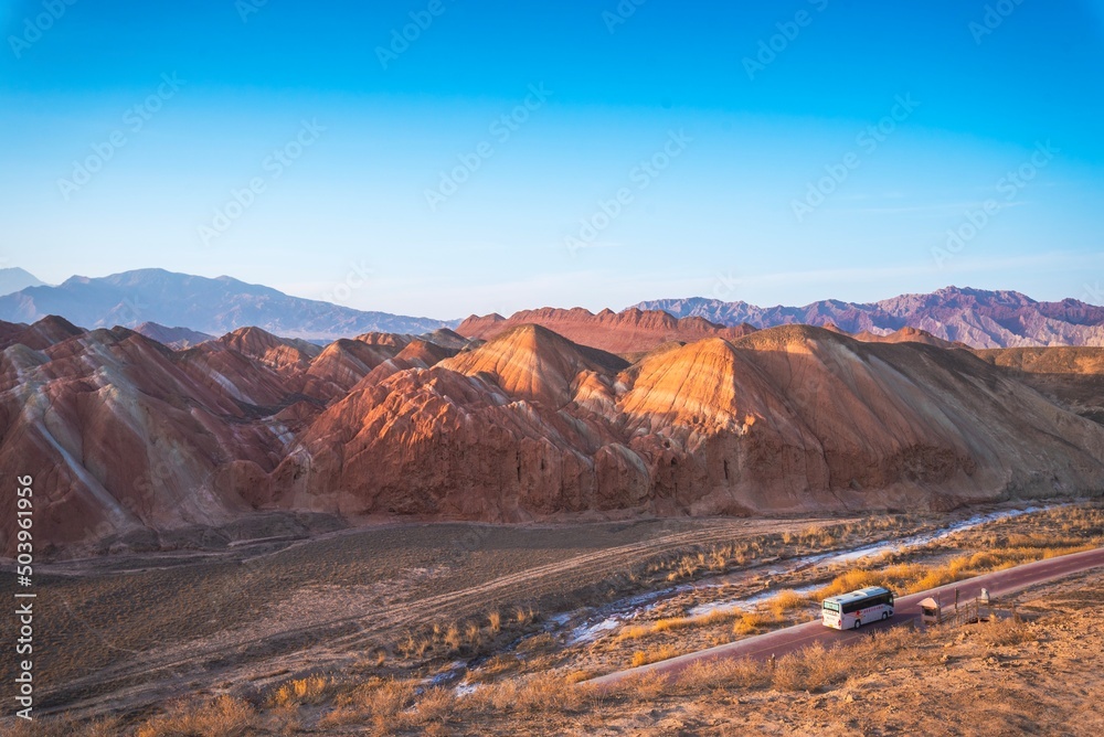The bus is going to travel at Zhangye national park on China