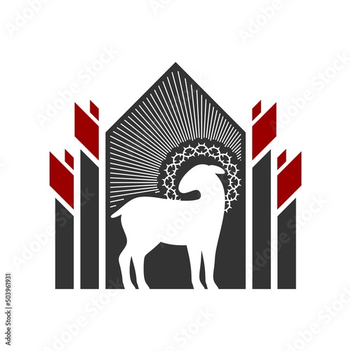 Christian illustration. Church logo. The Lamb of God is the foundation of the Christian faith.