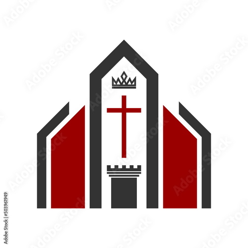 Christian illustration. Church logo. The church is the place of worship for Jesus Christ.