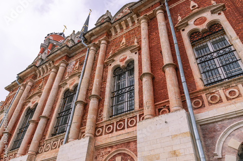 The new St. Nicholas Cathedral in Mozhaisk is built of red brick in a pseudo-Gothic style. An old Orthodox cathedral, built in the early 19th century. A religious object photo