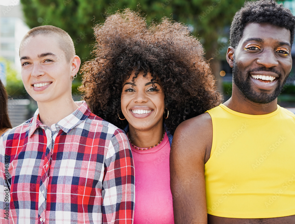 Young diverse people smiling on camera outdoor Young diverse people smiling on camera outdoor