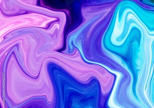 Hand Painted Background With Mixed Liquid Paints. Abstract Fluid Purple And Blue Color Acrylic Painting. Marbled Colorful Abstract Background. Liquid Marble Pattern. 