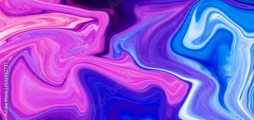 Hand Painted Background With Mixed Liquid Paints. Abstract Fluid Purple And Blue Color Acrylic Painting. Marbled Colorful Abstract Background. Liquid Marble Pattern. 