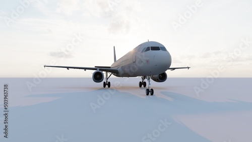 Large passenger aircraft of large capacity for long transatlantic flights. White airplane on white isolated background. 3d Rendering. 