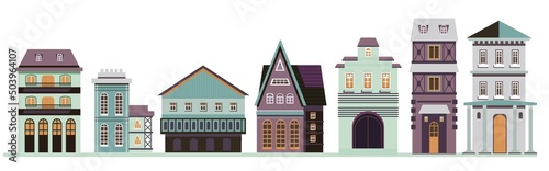 Old town street, architecture of ancient buildings