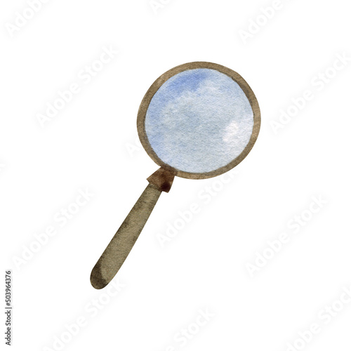 Watercolor magnifying glass in retro style. Loupe lens illustration