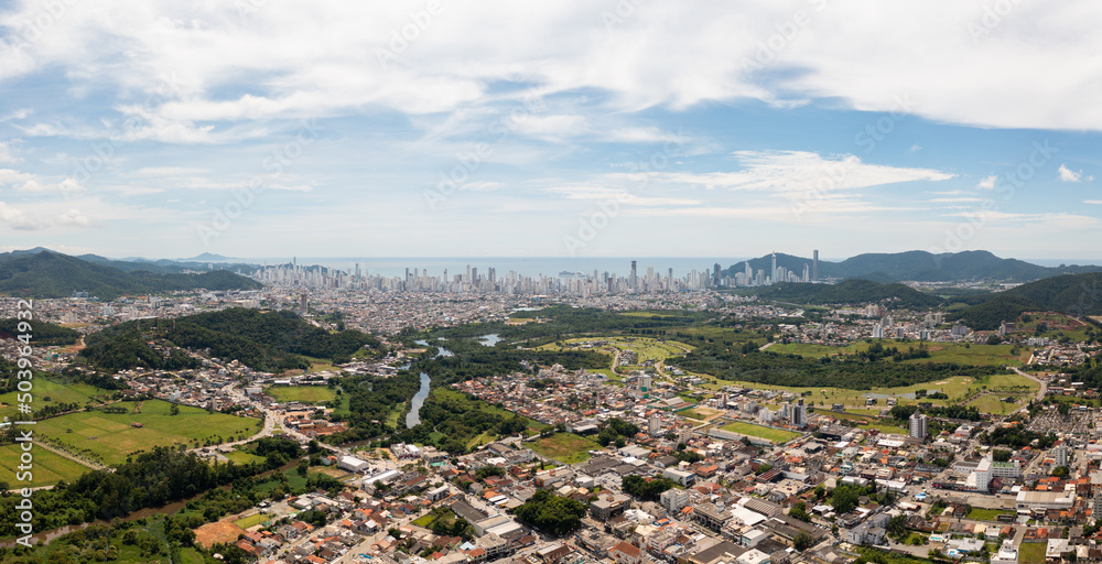 Aerial view of Camboriú city next to Balneário Camboriú, Brazil