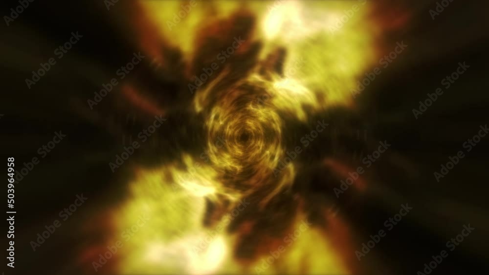 Abstract  glow gold energy  cloud hyperspace Tunnel Wormhole background. Space travel through a worm hole time tunnel. 4K 3D Seamless loop. Infinite cyber technology vortex spiral flows VJ Loop animat