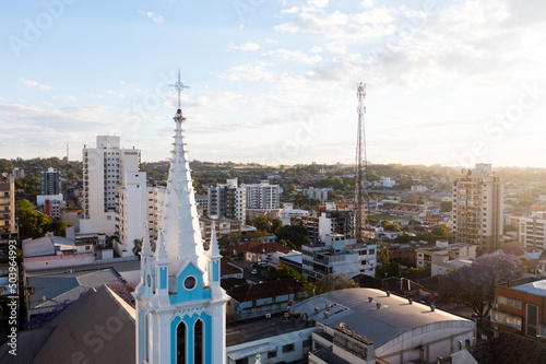 Aerial view of Natividade church at the center of Ijuí, Brazil.