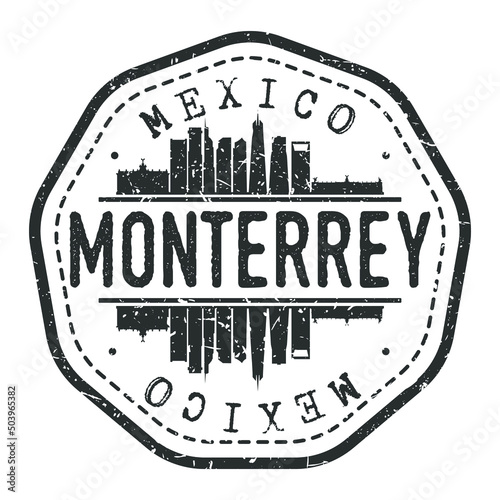 Monterrey, Nuevo Leon, Mexico Stamp Skyline Postmark. Silhouette Postal Passport. City Round Vector Icon. Vintage Postage Design.