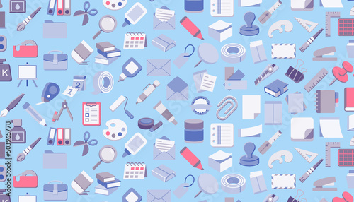 Seamless pattern of school or office supplies.