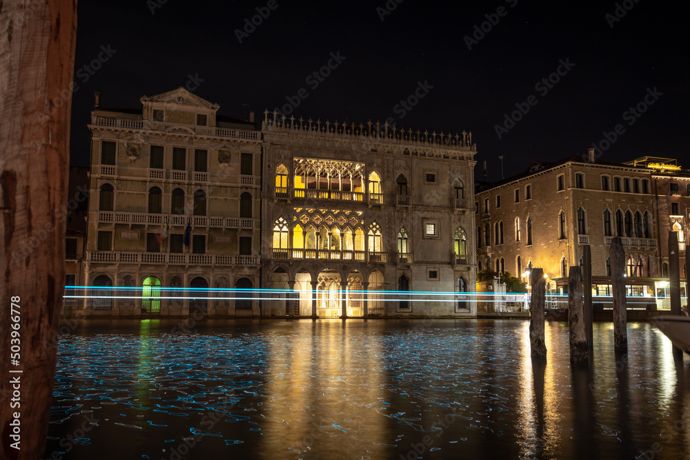 Grand Canal Venice at night with long exposure light trails