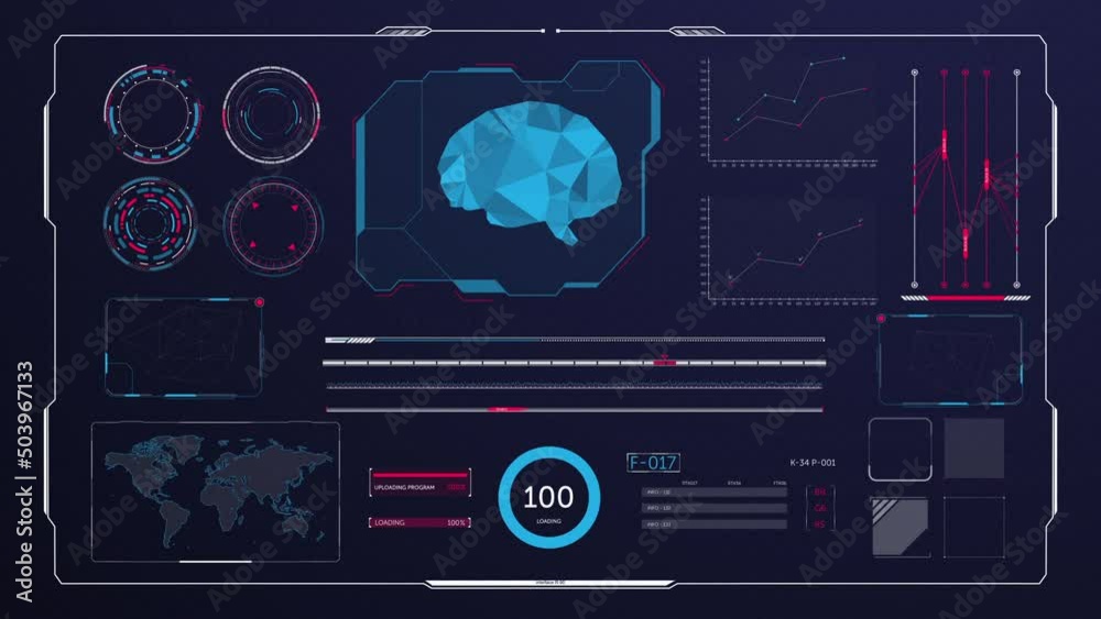 Futuristic HUD panel featuring generic geography and abstract human vitals