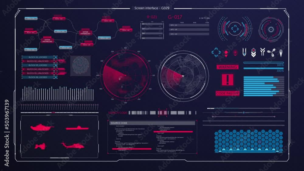 HUD panel featuring military intelligence modules and a warning alert