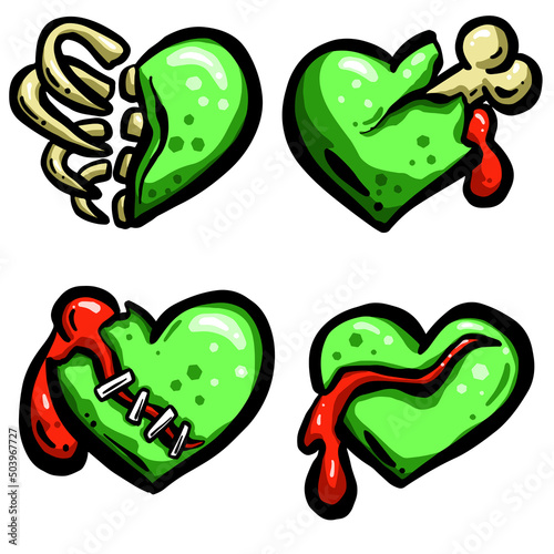 Zombie Cartoon Love Heart with Blood and Bones