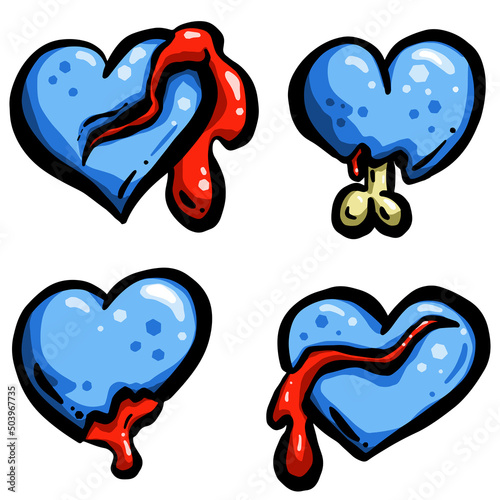 Zombie Cartoon Love Heart with Blood and Bones
