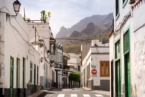 Old Town of Agaete with the Natural Park of Tamadaba in the background, Gran Canaria, Canary Islands, Spain photo