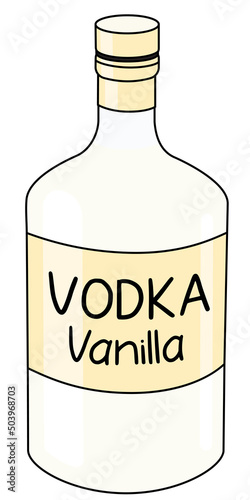 Vodka Vanilla flavored alcohol drink in a bottle. Doodle cartoon hipster style vector illustration isolated on white background. Good for party card, posters, bar menu or alcohol cook book recipe