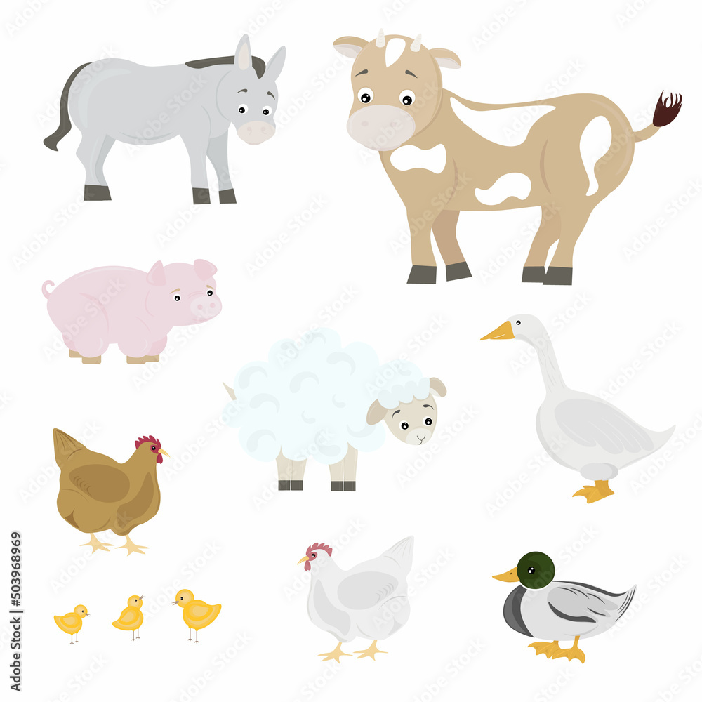 Fototapeta premium set of various domestic farm animals