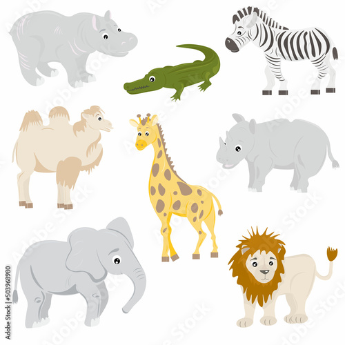 set of various tropical animals