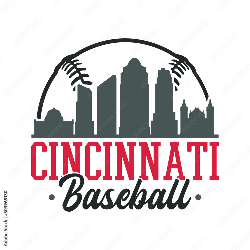 Cincinnati, OH, USA Baseball Skyline City Silhouette Vector. Softball Design Style Icon Symbols. Sport America Bal