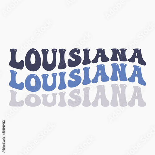 Wavy Louisiana, USA Lettering Design. Retro Waves Illustration Vector Design. Hippie Clip art Stacked Text Boho.