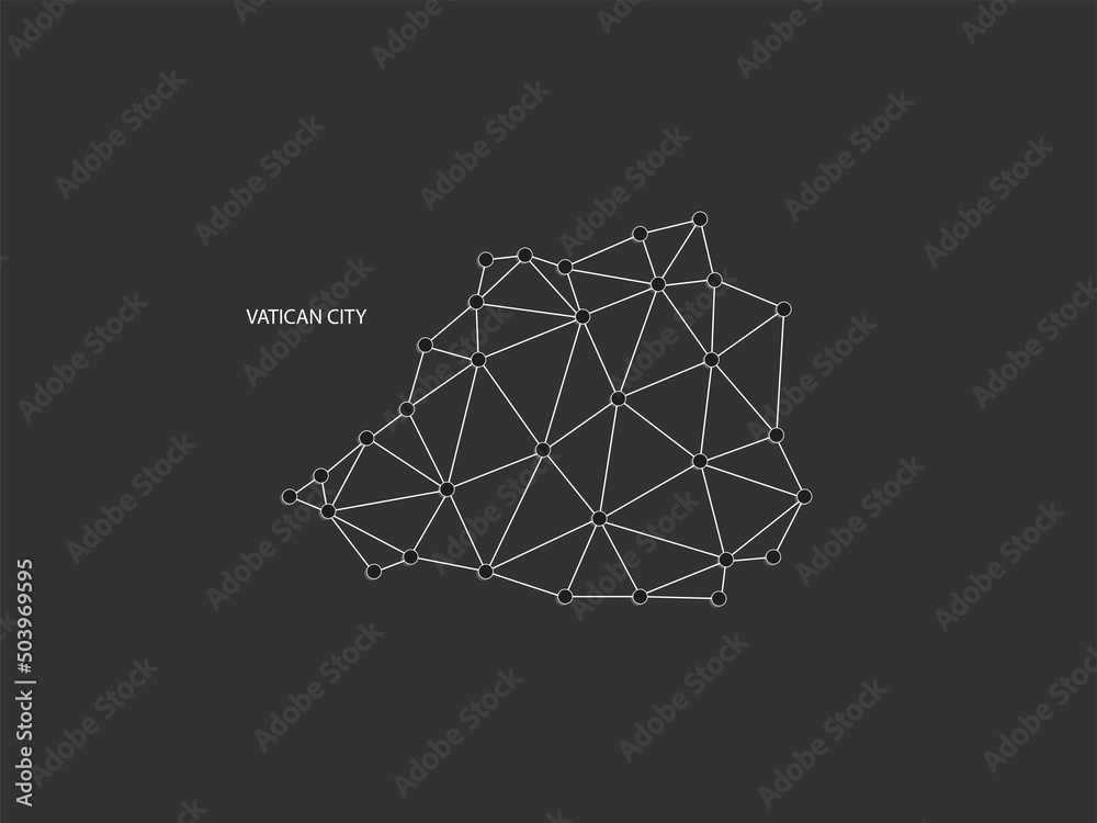 Vatican City Map Point scales on black background. Wire frame polygonal network white line, dot and shadow dot.