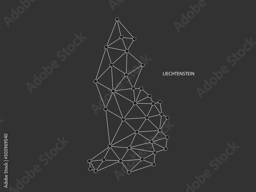 Liechtenstein Map Point scales on black background. Wire frame polygonal network white line, dot and shadow dot. © stu-khaii