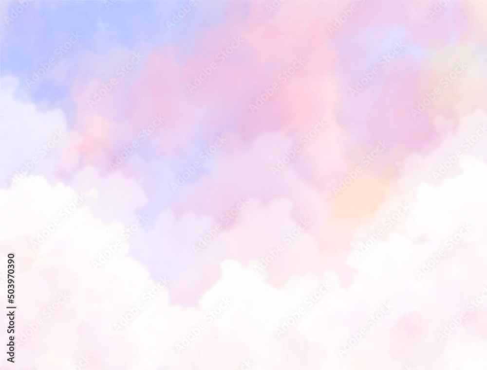 淡い水彩　虹色の雲海　背景壁紙