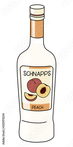 Canvas Print Peach schnapps in a bottle