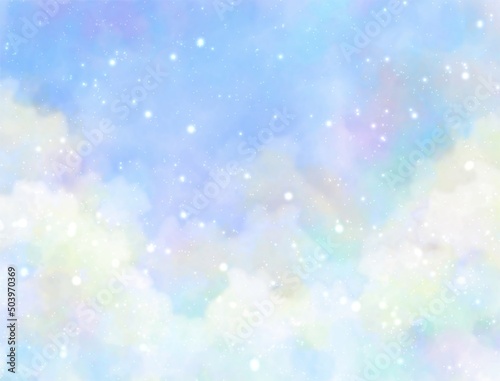 虹色の雲海 光の粒 星 背景壁紙
