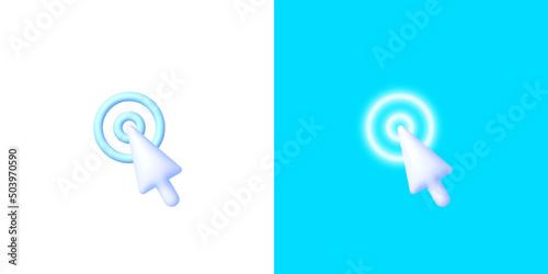 3D cursor on whit backdrop for web design. Arrow pointer, mouse cursor. 3D Flat digital vector illustration