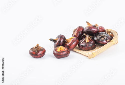 Vegetable water chestnuts on a white background