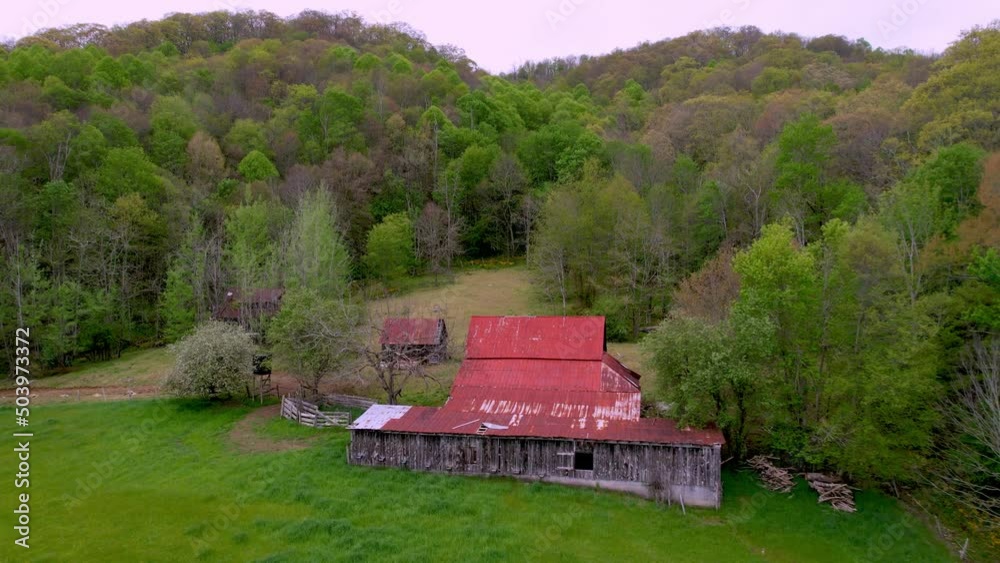 slow aerial push over old barn in matney nc, north carolina near boone, blowing rock and banner elk nc, north carolina slow aerial push over old barn in matney nc, north carolina near boone, blowing rock and banner elk nc, north carolina