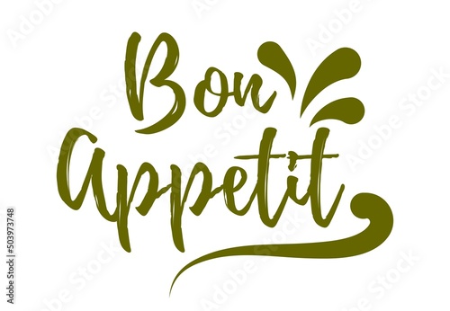 Bon appetit hand lettering word for sticker, decor, print. Modern stylized typography.
