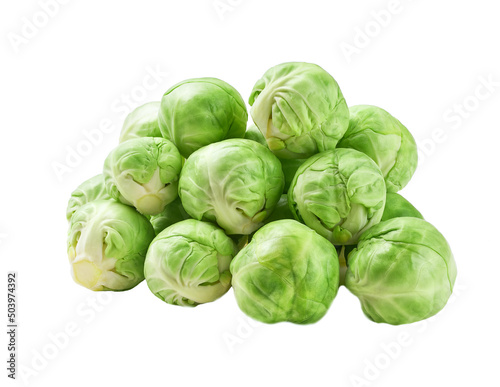 pile of Brussels sprouts isolated on white background.