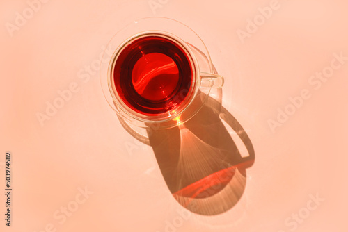 Refraction from tea cup, top view, light and shadow