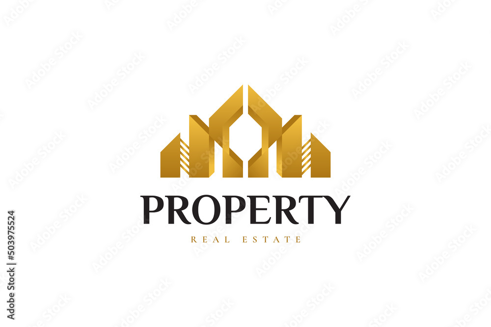 Luxury Real Estate Logo Design. Gold Architecture, Building and Construction for Real Estate Industry Identity