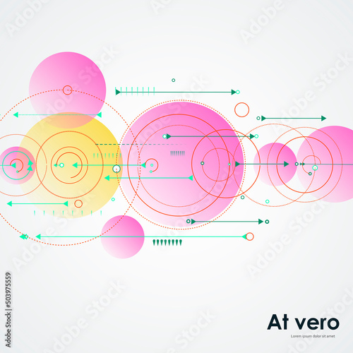 Vector circles abstract design connect background. Pattern with dots and lines and arrows. Future digital medical illustration. Geometric abstraction dynamics design
