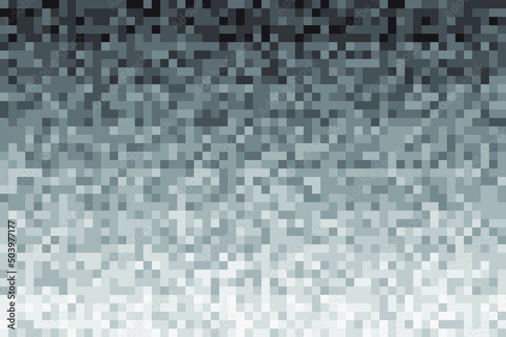 Fading pixel pattern background. Black and white pixel background. Vector illustration.