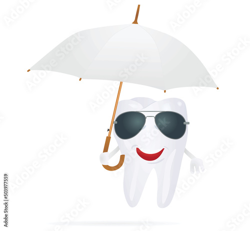 Teeth hold umbrella. vector illustration