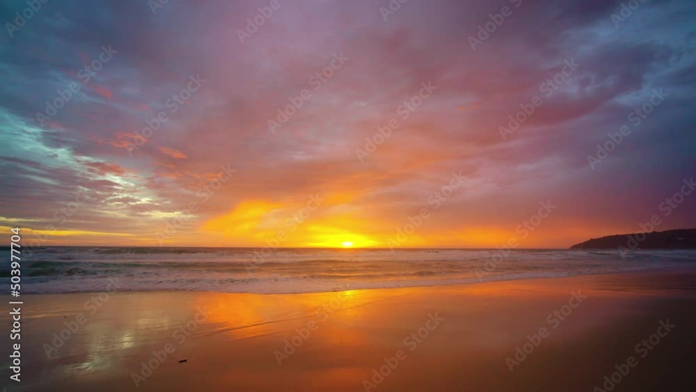 Amazing dramatic sunset sky on beach sand Andaman sea South of Thailand 4k Video Nature landscape beautiful red sky sunset over sea. Amazing dramatic sunset sky on beach sand Andaman sea South of Thailand 4k Video Nature landscape beautiful red sky sunset over sea.