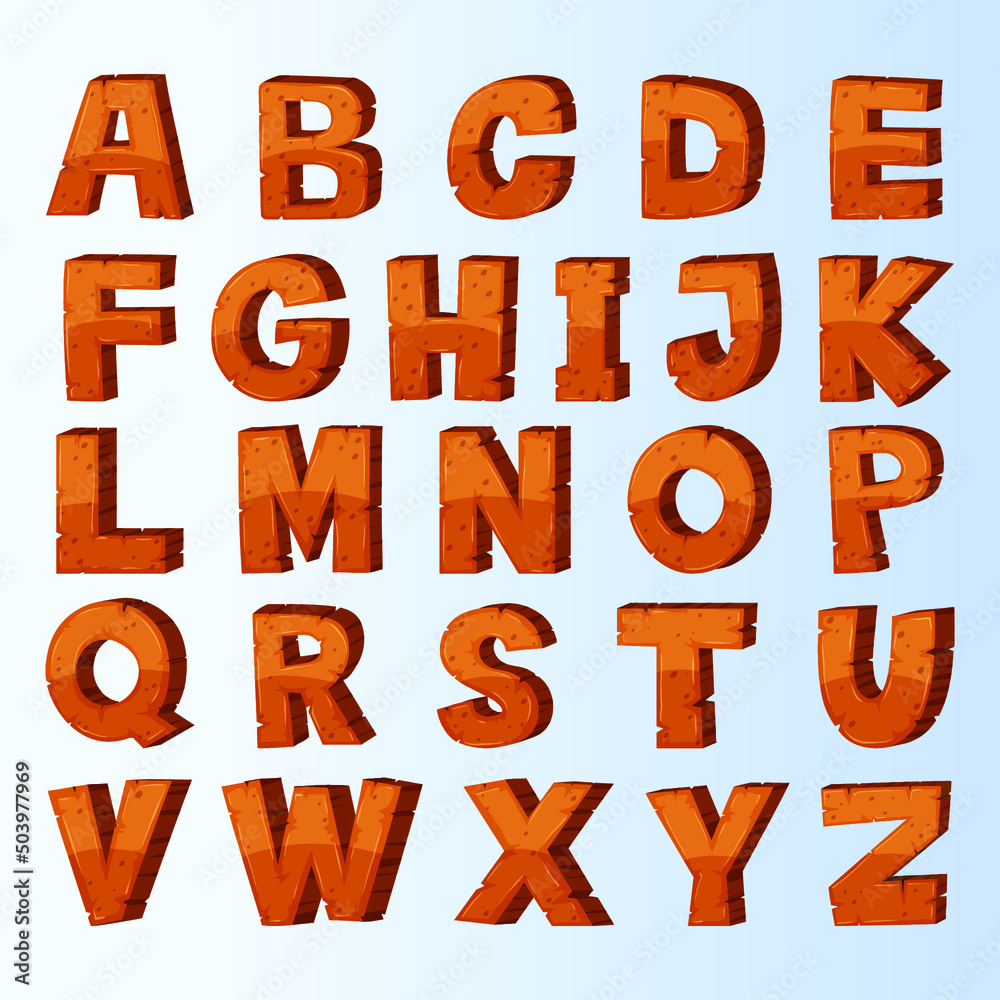 Wood Alphabet, Illustration of a set of wooden comic ABC letters and font characters vector eps10