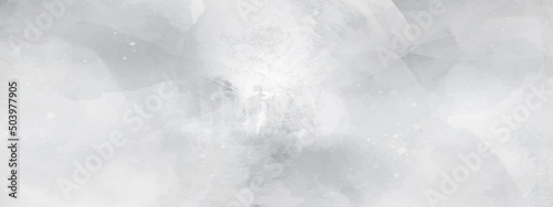 Hand drawn gray abstract watercolor painting textured on white paper background. Watercolor banner background. Grey watercolor grungy textured on white paper with splatter background illustration.